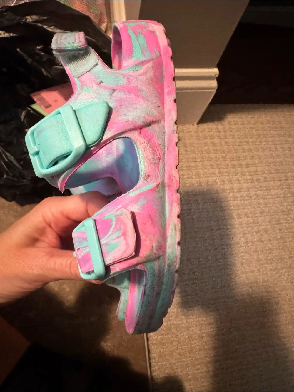 Size 9 toddler Tie-Dye Adjustable Buckle Sandals - Pink & Teal